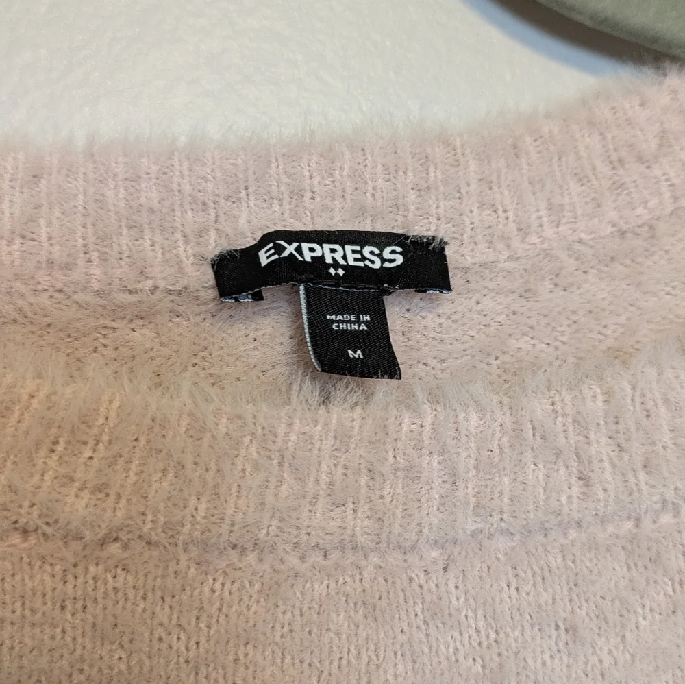 Express Light Pink Boatneck Fuzzy Sweater - Picture 2 of 3